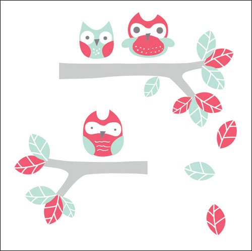 Owls on a branch wall decal for kids