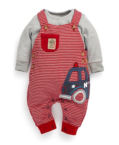 Next Fire Engine Jersey Dungarees Two Piece Set 